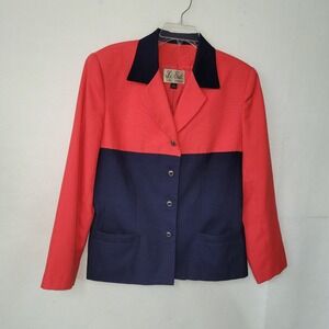Le Suit‎ Colorblock Blazer Jacket Red Navy Blue Women Size 12 Career Office